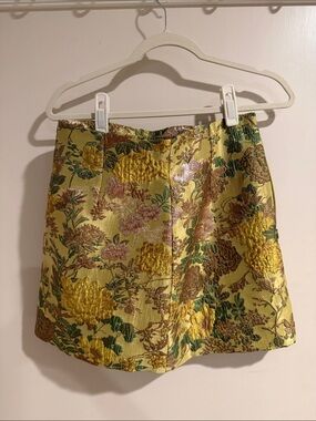 Cara Cara Yellow Floral Brocade Mini Skirt